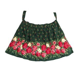 Vintage Floral Christmas Apron With Red & White Flowers On Green Background